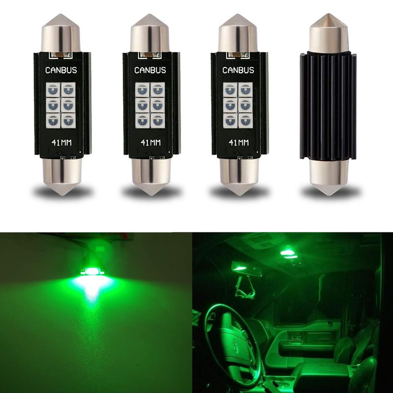 iBrightstar 9-30V Extremely Bright 211-2 212-2 578 Festoon LED Bulbs Error Free 1.61" 41mm for Interior Map Dome Lights and License Plate Courtesy Lights, Green - Image 1